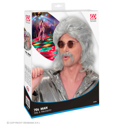 Pánska retro sivá parochňa s fúzmi